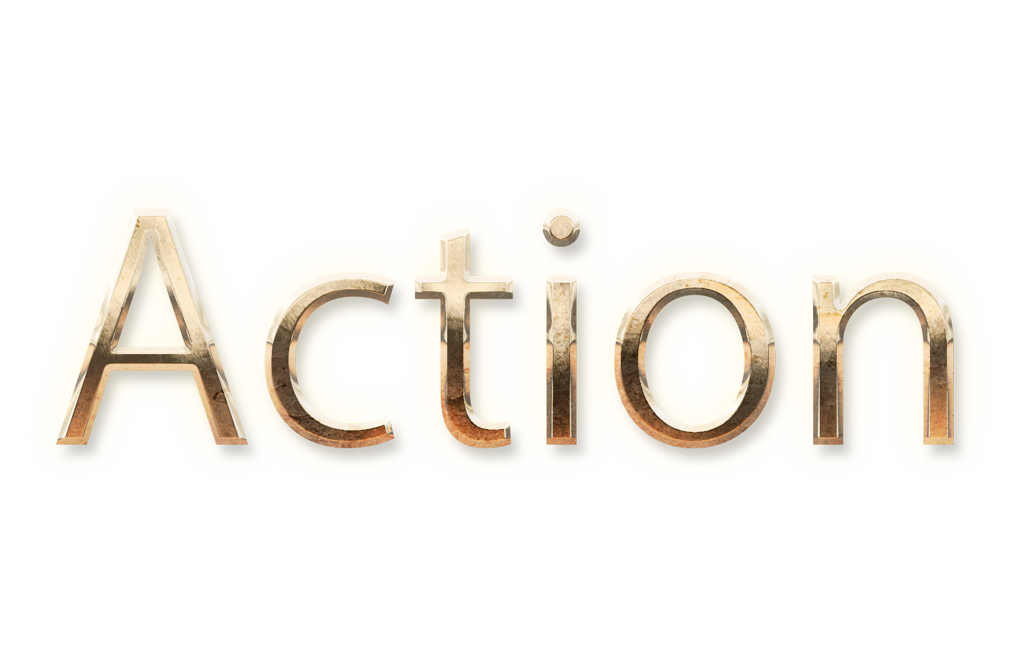 WORD ACTION gold text typography PNG images free